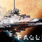 Capital class spaceship of the Falling Frontier universe with Mars in the background